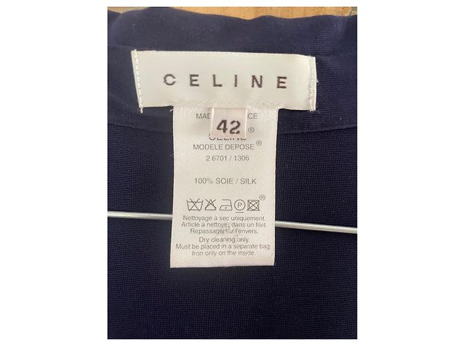 Céline Vestido midi CELINE con cuello en V 40/42 de jersey de seda marina Azul marino - vista 6