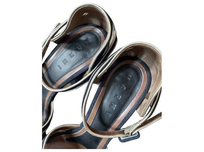 Sandali platform con cinturini Marni 38 in suede e pelle blu navy e grigio - vista 3