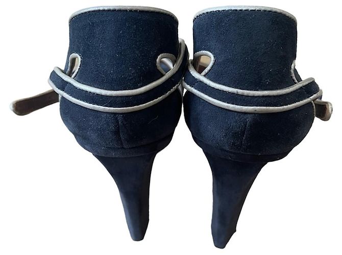 Sandali platform con cinturini Marni 38 in suede e pelle blu navy e grigio - vista 6