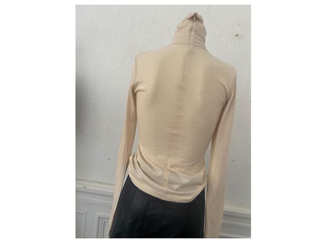 Paco Rabanne Pullover mit Stehkragen in Kaschmir Größe 38/40 in Beige mit Monogramm und Strass Silber Silber Hardware - Ansicht 4