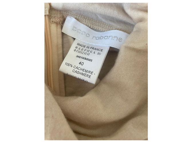Paco Rabanne Pullover mit Stehkragen in Kaschmir Größe 38/40 in Beige mit Monogramm und Strass Silber Silber Hardware - Ansicht 6
