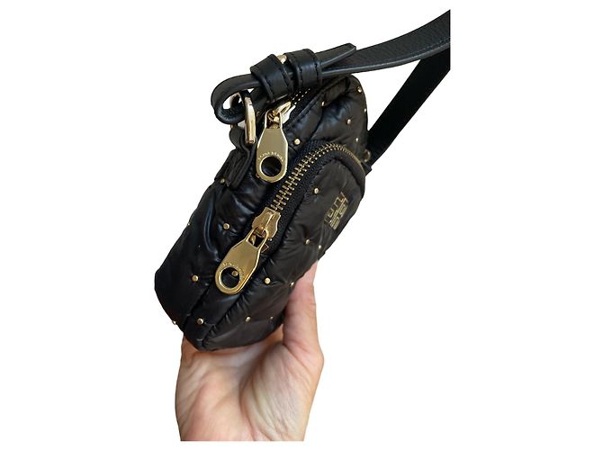 Mini borsa trapuntata anni '90 di Sonia Rykiel in tela e pelle nera e dorata Nero Gold hardware - vista 2