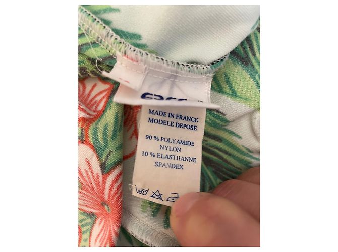 Einteiliger Badeanzug und 90er Jahre Badehose Eres 36/38 mit tropischen Mustern Pink Rot Hellgrün Türkis Dunkelgrün - Ansicht 8