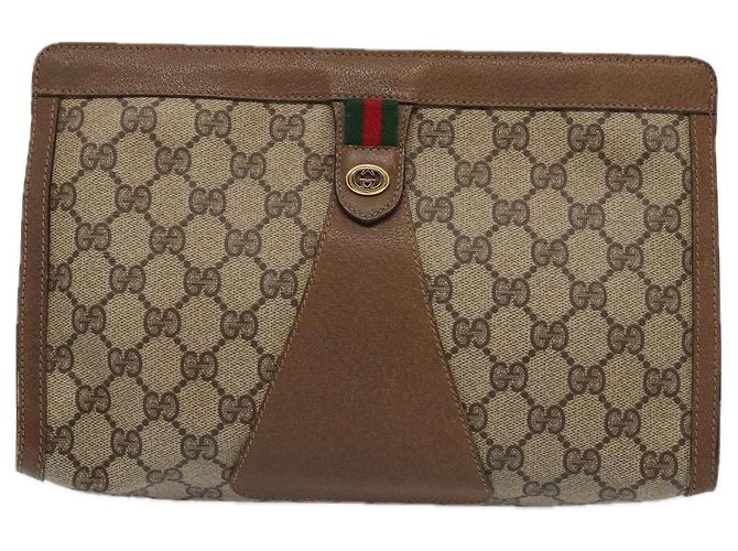 GUCCI GG Supreme Web Sherry Line Clutch Bag PVC Beige Rosso 89 01 033 Auth ep4795 - vista 13