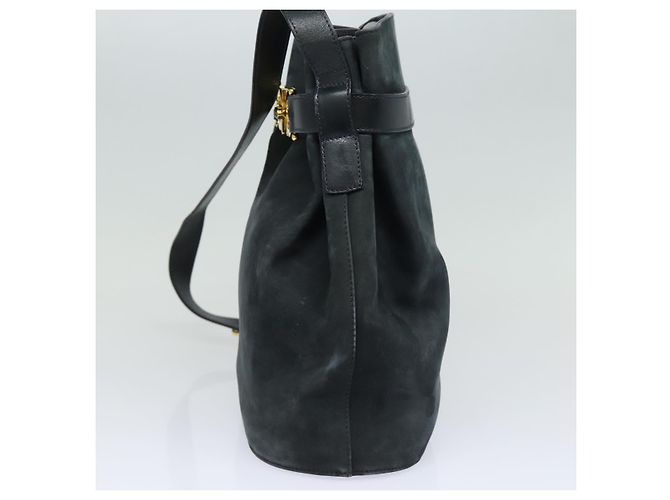 Borsa a Spalla Gancini in Camoscio Blu Navy Salvatore Ferragamo Auth yk13840 - vista 4