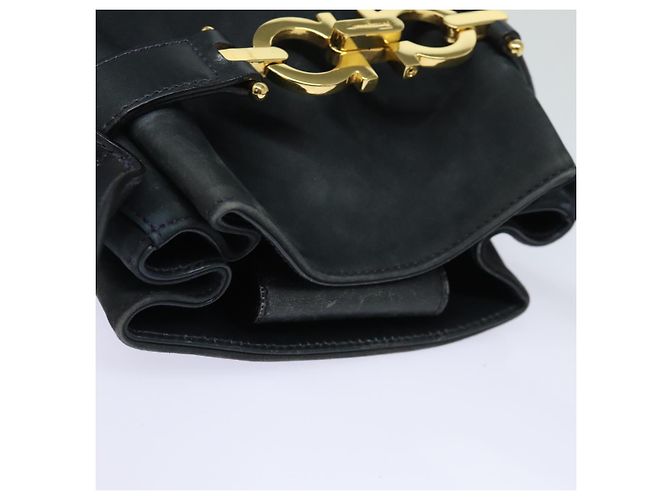 Borsa a Spalla Gancini in Camoscio Blu Navy Salvatore Ferragamo Auth yk13840 - vista 6