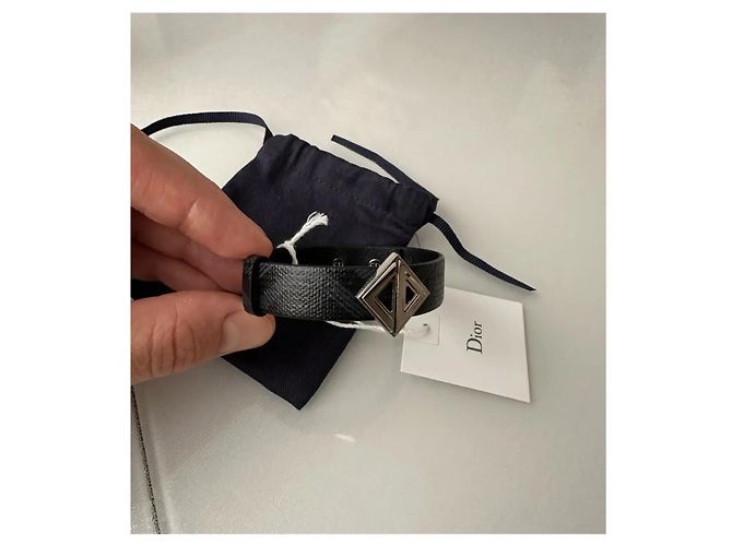 Bracciale Dior CD Diamant Canvas Nero in Pelle - vista 5