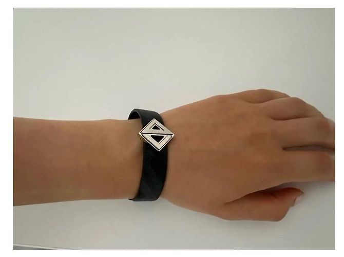Bracciale Dior CD Diamant Canvas Nero in Pelle - vista 8