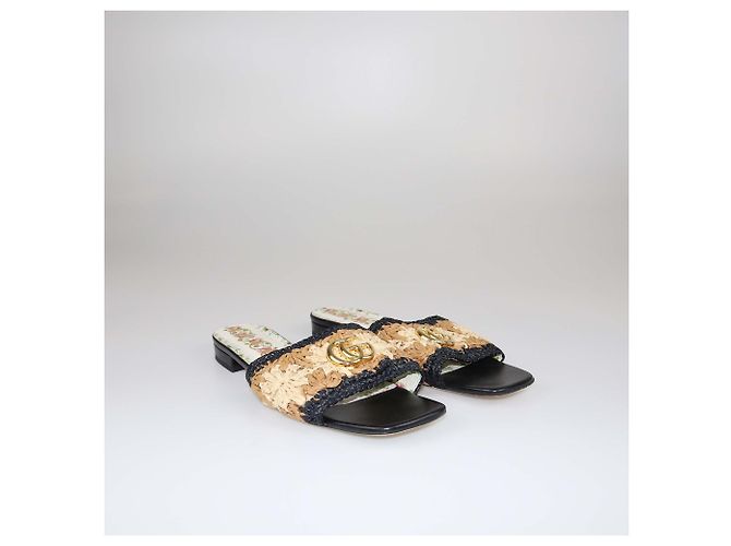Gucci Multicolor Raffia Double G Logo Slides - Ansicht 2