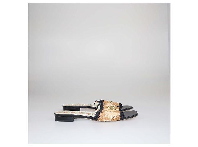 Gucci Multicolor Raffia Double G Logo Slides - Ansicht 3