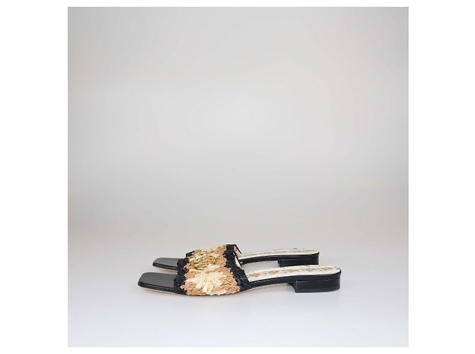 Gucci Multicolor Raffia Double G Logo Slides - Ansicht 4