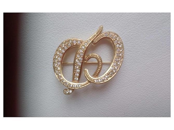 Spilla Christian Dior iniziali CD oro e cristallo D'oro - vista 3