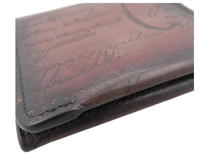 Autre Marque Berluti Calligraphy KHAYA Leather Coin Case Wine Red - view 4
