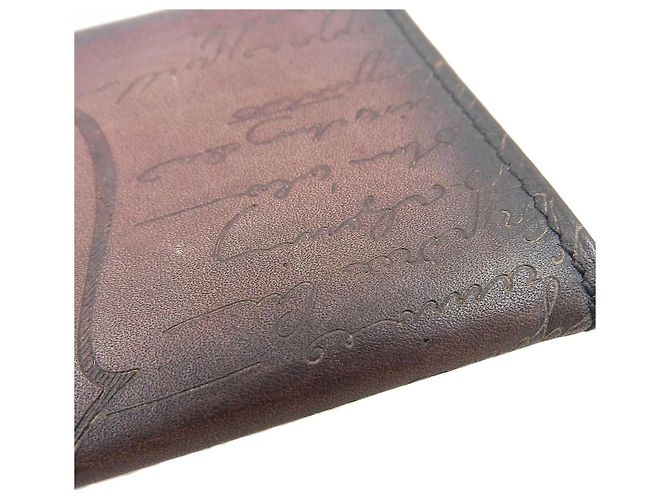 Autre Marque Berluti Calligraphy KHAYA Leather Coin Case Wine Red - view 7