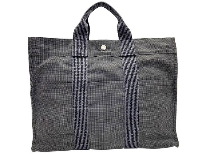 Hermès Hermes graue Nylon-Canvas-Tasche Braun - Ansicht 2