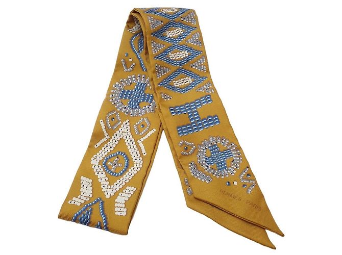 Hermès Foulard Twilly Hermes in Kelly in Perle Marrone Multicolore - vista 9