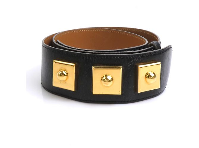 Hermès Leder- und Metallgürtel Schwarz Golden - Ansicht 2