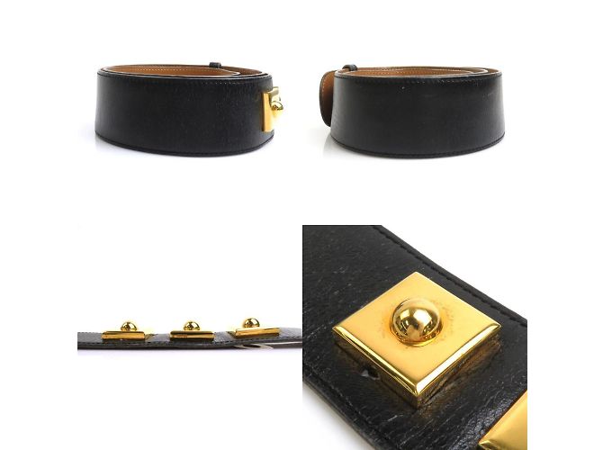 Hermès Leder- und Metallgürtel Schwarz Golden - Ansicht 3