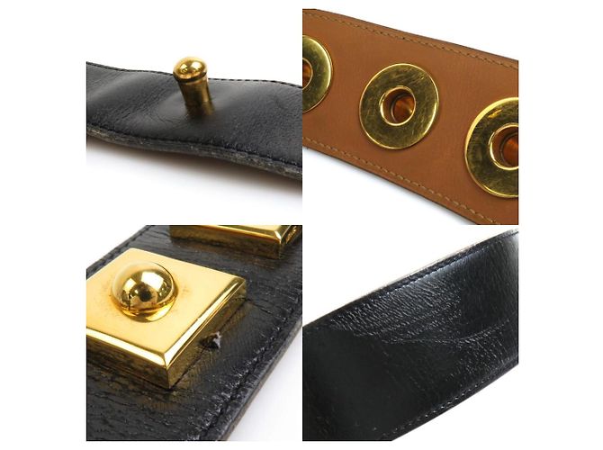 Hermès Leder- und Metallgürtel Schwarz Golden - Ansicht 4
