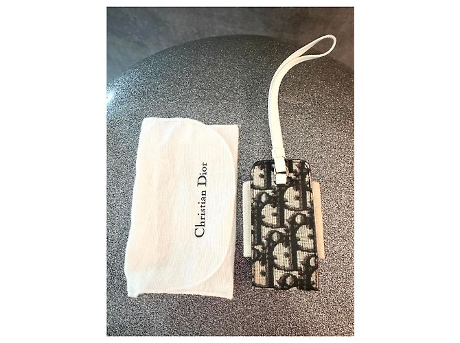 Dior 30 Montaigne Custodia Telefono Blu e Beige Pelle e Tela - vista 5