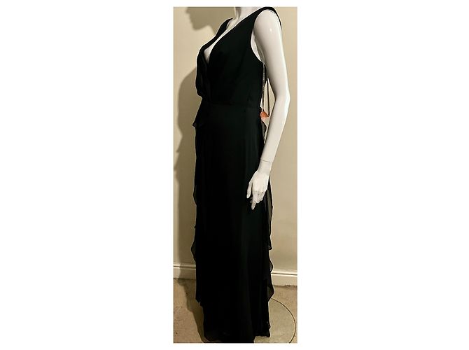 Vera Wang Schwarzes Abendkleid mit Rüschen aus Chiffon - Ansicht 3
