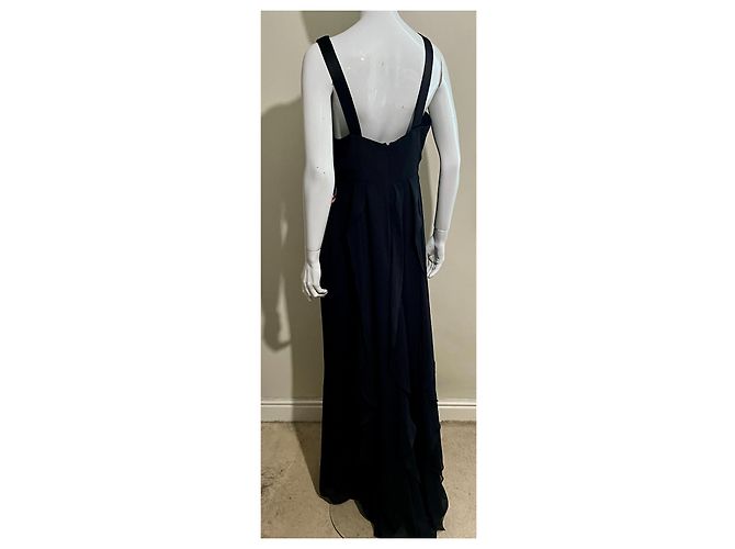 Vera Wang Schwarzes Abendkleid mit Rüschen aus Chiffon - Ansicht 4