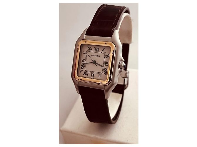 Relógio Cartier Panthère GM ouro e aço mostrador branco - vista 4