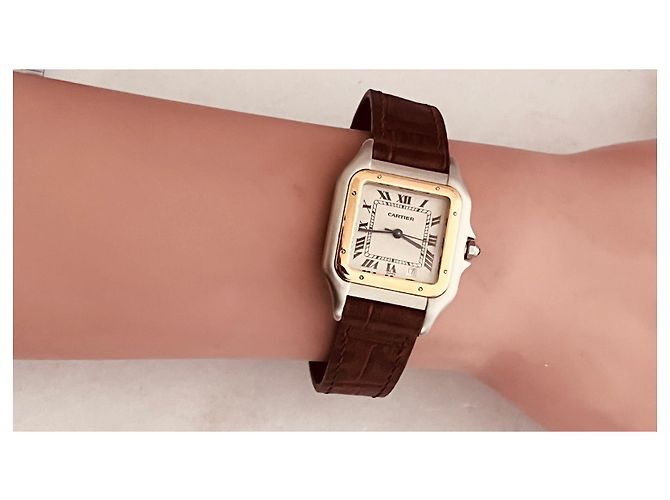 Relógio Cartier Panthère GM ouro e aço mostrador branco - vista 8