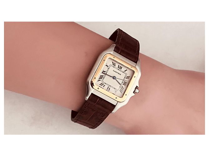 Relógio Cartier Panthère GM ouro e aço mostrador branco - vista 9