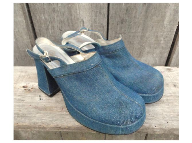 Autre Marque Zoccoli Vogliott in denim e pelle azzurro chiaro Blu chiaro - vista 2