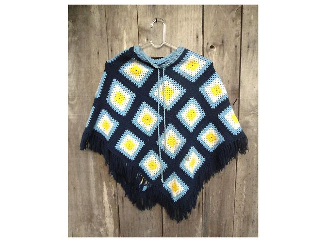 Autre Marque Wollponcho Gelb und Hellblau - Ansicht 2