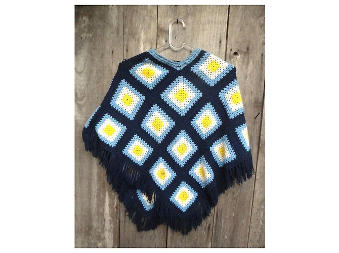 Autre Marque Wollponcho Gelb und Hellblau - Ansicht 5