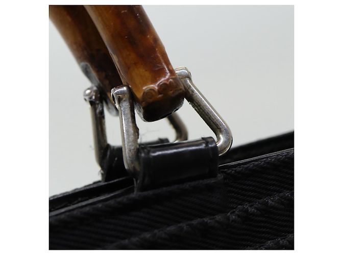 Borsa a mano in nylon nero GUCCI Bamboo Auth am6667 - vista 15