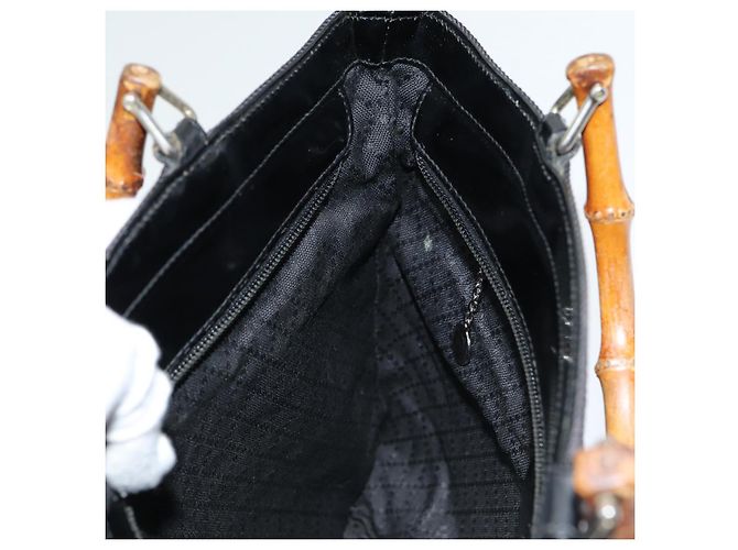 Borsa a mano in nylon nero GUCCI Bamboo Auth am6667 - vista 19