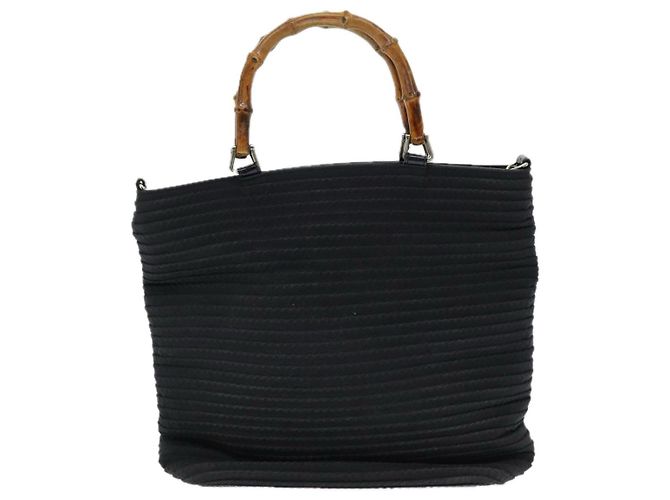 Borsa a mano in nylon nero GUCCI Bamboo Auth am6667 - vista 2