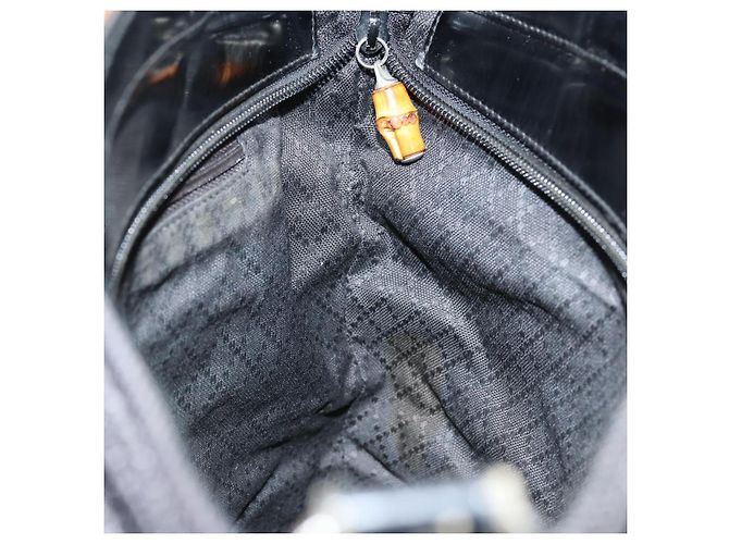 Borsa a mano in nylon nero GUCCI Bamboo Auth am6667 - vista 20