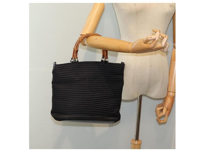 Borsa a mano in nylon nero GUCCI Bamboo Auth am6667 - vista 24