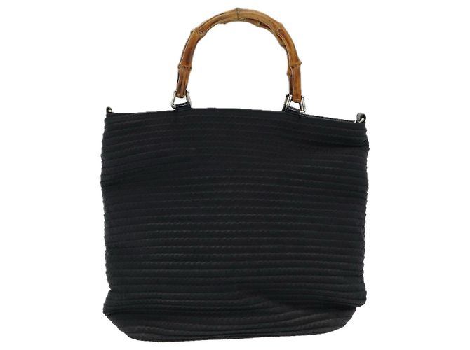 Borsa a mano in nylon nero GUCCI Bamboo Auth am6667 - vista 3