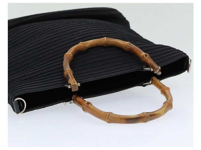 Borsa a mano in nylon nero GUCCI Bamboo Auth am6667 - vista 6