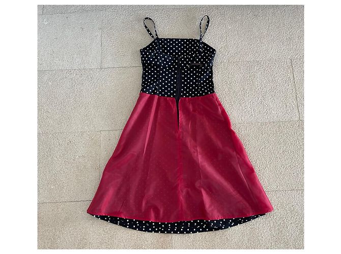 Vestido preto com bolinhas de marfim, algodão lycra, tamanho 36, Adolfo Dominguez Creme - vista 10