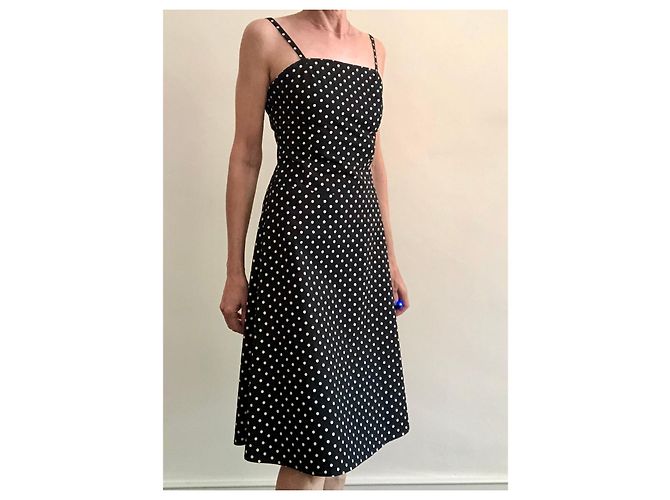 Vestido preto com bolinhas de marfim, algodão lycra, tamanho 36, Adolfo Dominguez Creme - vista 11