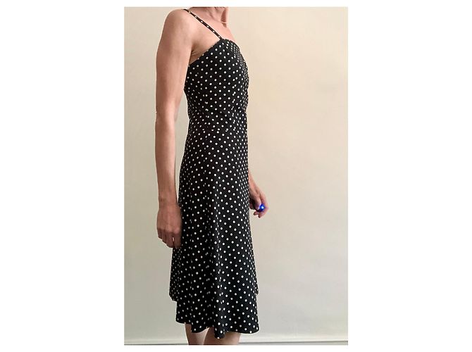 Vestido preto com bolinhas de marfim, algodão lycra, tamanho 36, Adolfo Dominguez Creme - vista 13