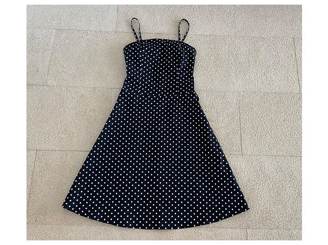 Vestido preto com bolinhas de marfim, algodão lycra, tamanho 36, Adolfo Dominguez Creme - vista 2