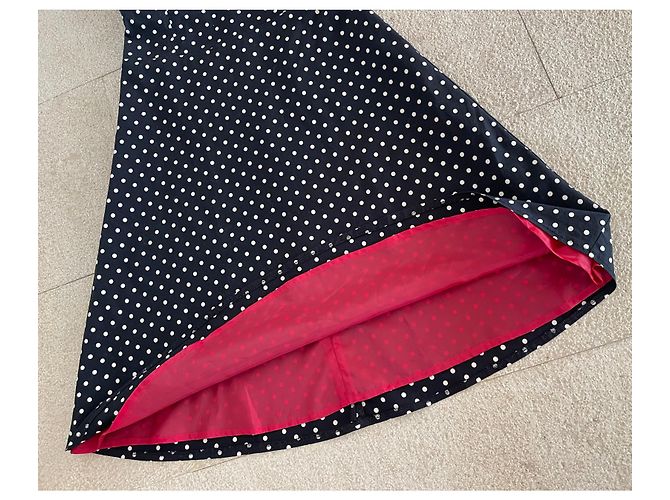 Vestido preto com bolinhas de marfim, algodão lycra, tamanho 36, Adolfo Dominguez Creme - vista 3