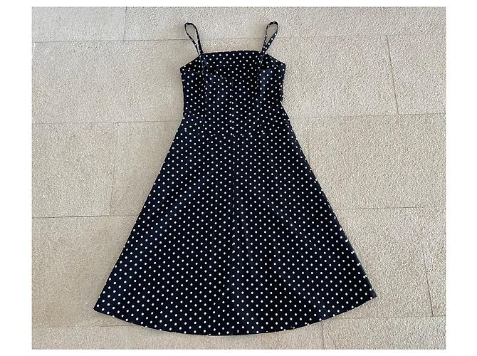 Vestido preto com bolinhas de marfim, algodão lycra, tamanho 36, Adolfo Dominguez Creme - vista 4
