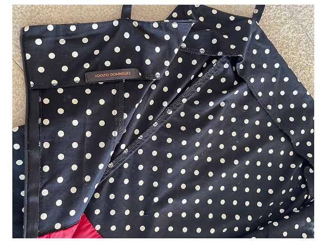 Vestido preto com bolinhas de marfim, algodão lycra, tamanho 36, Adolfo Dominguez Creme - vista 6