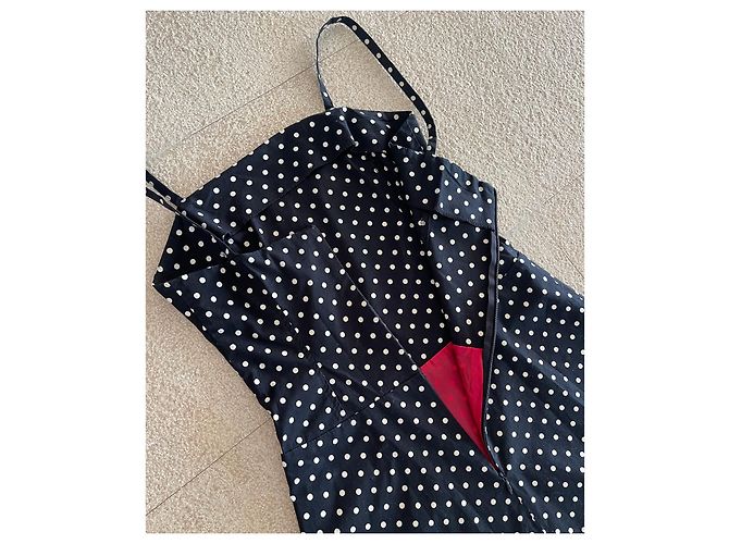 Vestido preto com bolinhas de marfim, algodão lycra, tamanho 36, Adolfo Dominguez Creme - vista 7