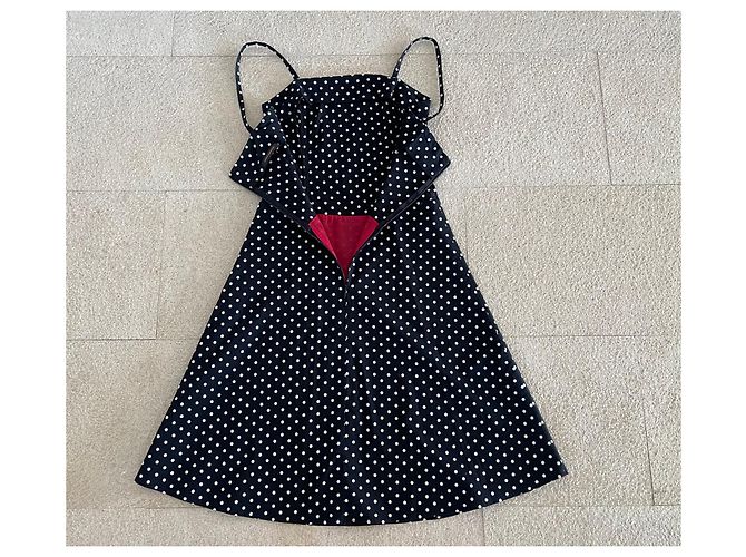 Vestido preto com bolinhas de marfim, algodão lycra, tamanho 36, Adolfo Dominguez Creme - vista 8