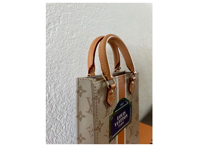 Neverfull Louis Vuitton Petit Sac Plat Monopaname Beige Pelle - vista 4