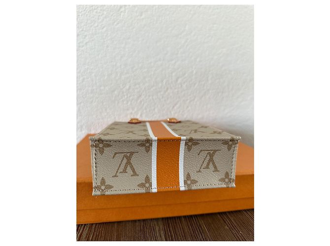 Neverfull Louis Vuitton Petit Sac Plat Monopaname Beige Pelle - vista 7